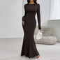 Slim Round Neck Solid Color Long Sleeve Dress