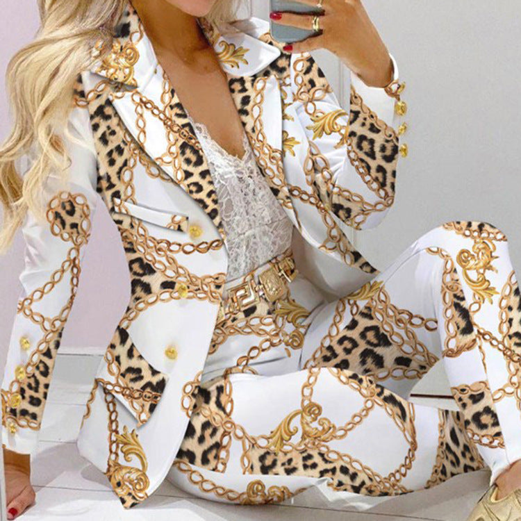 Fashion OL Print Ladies Long Sleeve Suit