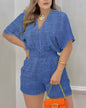 Summer European And American Short-sleeved V-neck Lace-up Jumpsuit