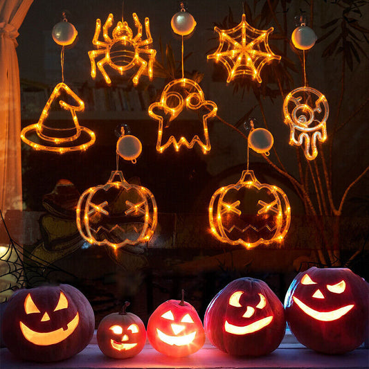 Halloween Window Hanging LED Lights Spider Pumpkin Hanging Ghost Horror Atmosphere Lights Holiday Party Decorative Lights Home Decor