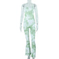 Strap Digital Printing Hollow Out Jumpsuit Hip Lifting Slim Wide Leg All In One Pant