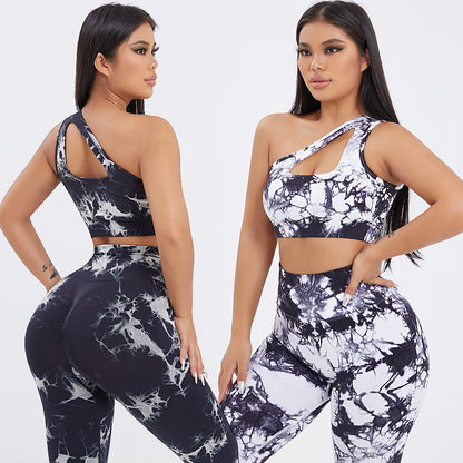 Women's One-shoulder Seamless Tie-dye Yoga Clothes Fitness Suit