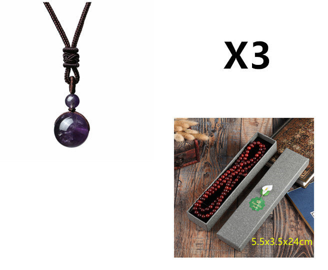 Fashion 16mm Natural Obsidian Pendant Amethyst Necklace For Men And Women