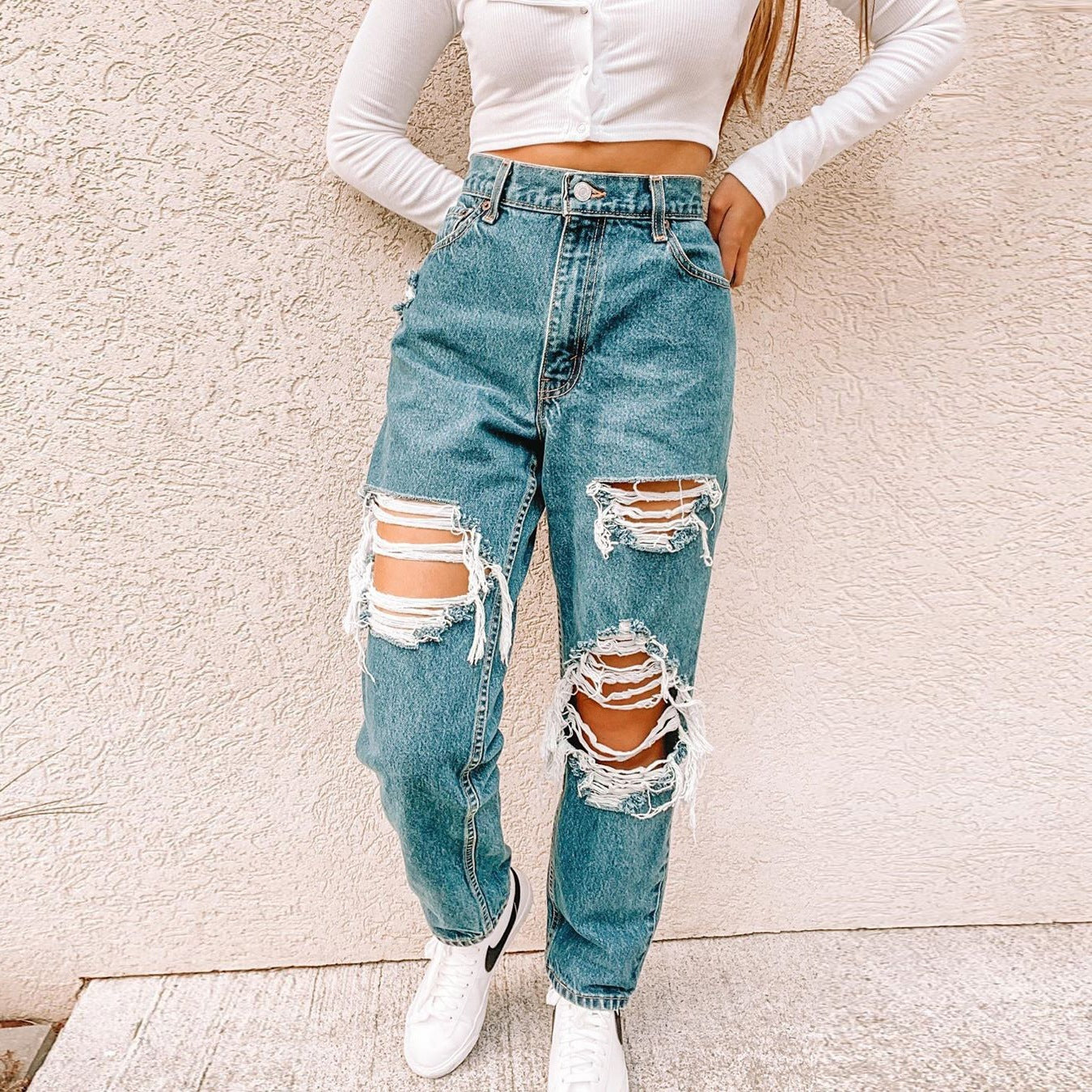 Summer Women's Ripped Fashion Casual Denim Trousers Women's Trousers