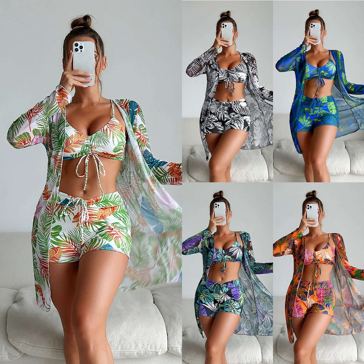 European And American Multi-color Special Fabric Fashion Bikini Three-piece Women's Swimsuit