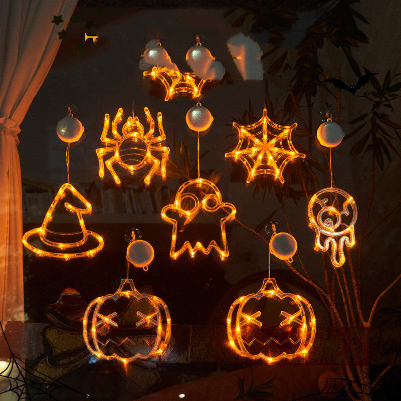 Halloween Window Hanging LED Lights Spider Pumpkin Hanging Ghost Horror Atmosphere Lights Holiday Party Decorative Lights Home Decor