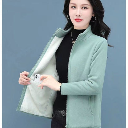 Women's Autumn And Winter Lamb Wool Stand Up Collar Cardigan Sweatshirt