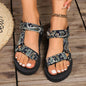 Printed Velcro-design Sandals Summer Ethnic Style Thick Flat Sandals Women's Fashion Casual Beach Shoes