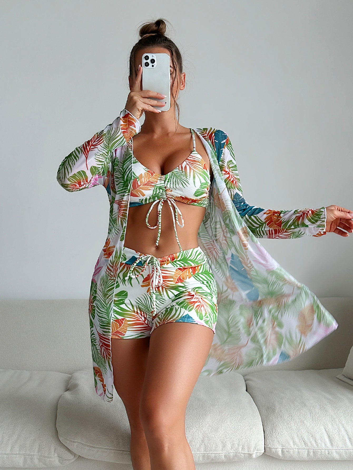 European And American Multi-color Special Fabric Fashion Bikini Three-piece Women's Swimsuit