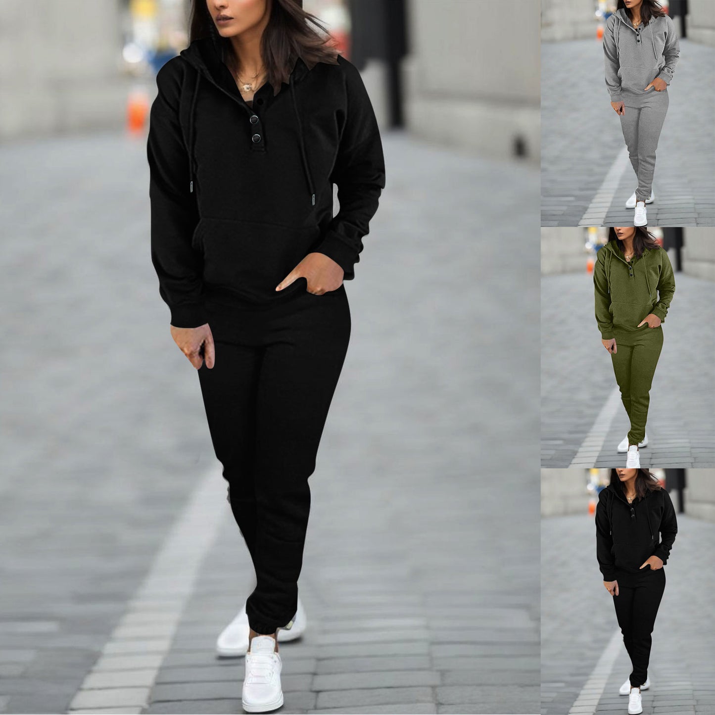 Solid Color Hooded Long Sleeve Sweater Fashion Ankle-tied Trousers Two-piece Suit