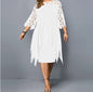 Lace Splicing Chiffon Dress With Irregular Hem With Seven Minute Sleeves