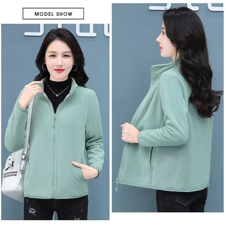 Women's Autumn And Winter Lamb Wool Stand Up Collar Cardigan Sweatshirt