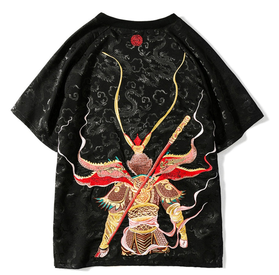 Embroidered Sun Wukong Retro Dragon T-Shirt