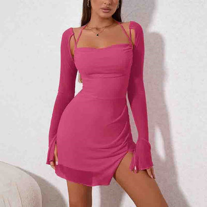 Women's Solid Colour Backless Hanging Neck Halter Dresses