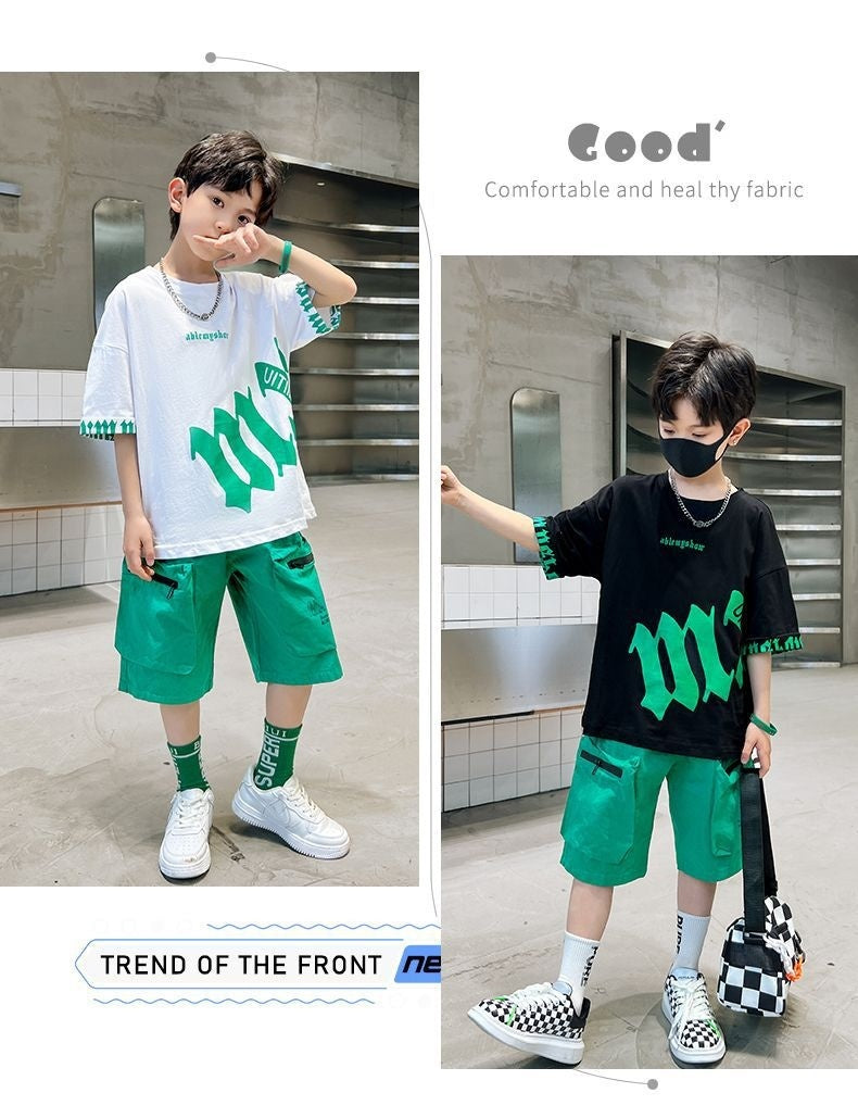 Clothes Handsome Trendy Short Sleeve Children's Clothing Summer Two-piece Suit