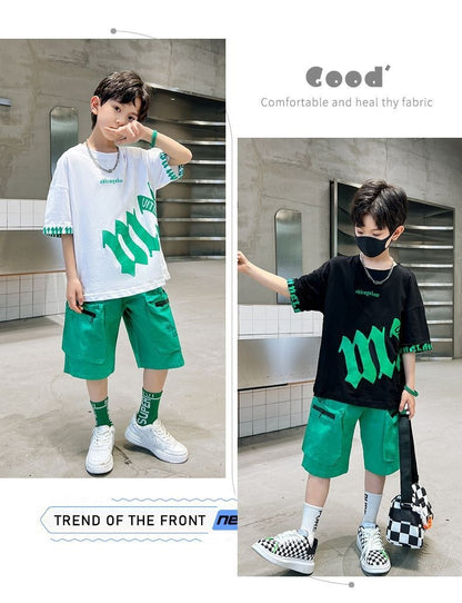 Clothes Handsome Trendy Short Sleeve Children's Clothing Summer Two-piece Suit