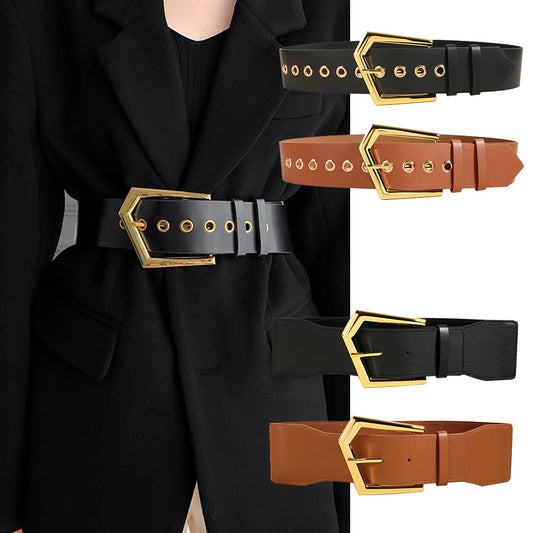 Temperament Ladies Elastic Black Stretch Metal Belt Fashion Embellished Coat Skirt Waist Cover