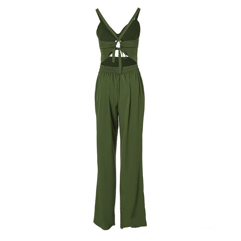 European And American Womens Hollowed Out Suspender Slim Fitting Jumpsuit