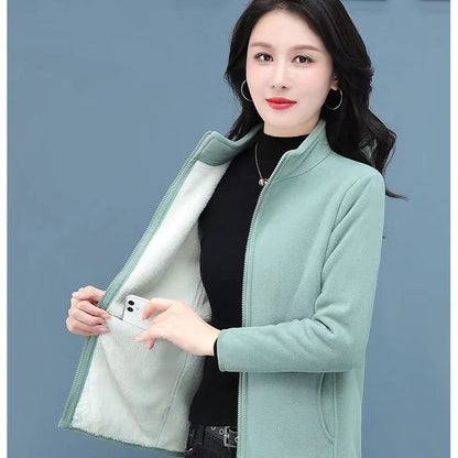 Women's Autumn And Winter Lamb Wool Stand Up Collar Cardigan Sweatshirt