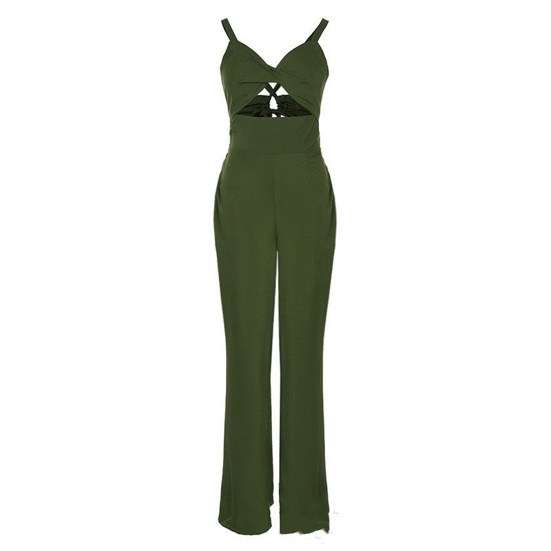 European And American Womens Hollowed Out Suspender Slim Fitting Jumpsuit