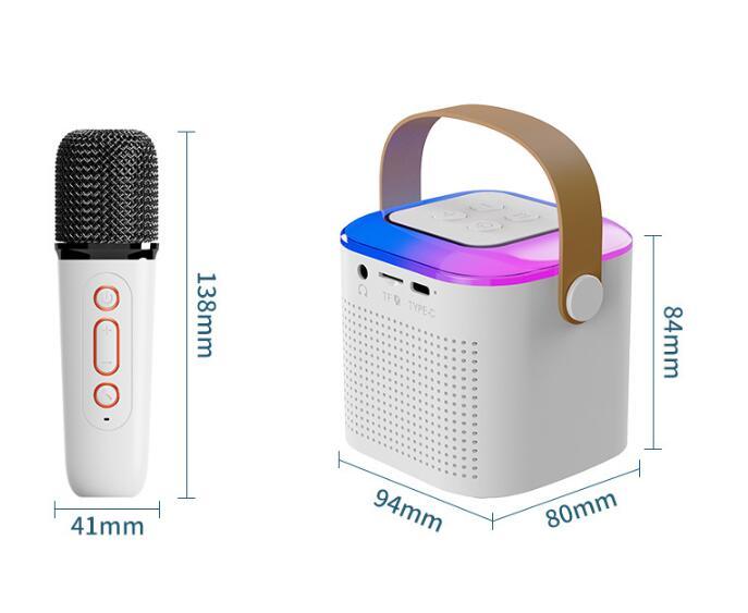 Microphone Karaoke Machine Bluetooth Speaker With 2 Wireless Mic RGB Light Home Family Singing Speaker
