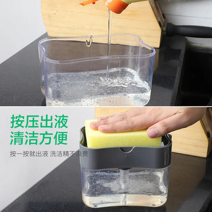 Detergent Automatic Liquid Adding Box Press out Scouring Pad Injector Dishwashing Pot Brush Soap Lye Box Kitchen Cleaner Tools