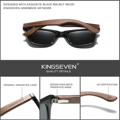 KINGSEVEN Brand 2023 Fashion Handmade Natural Wooden Sunglasses For Men Women Polarized Sun Glasses UV400 Mirror Male Eyewear