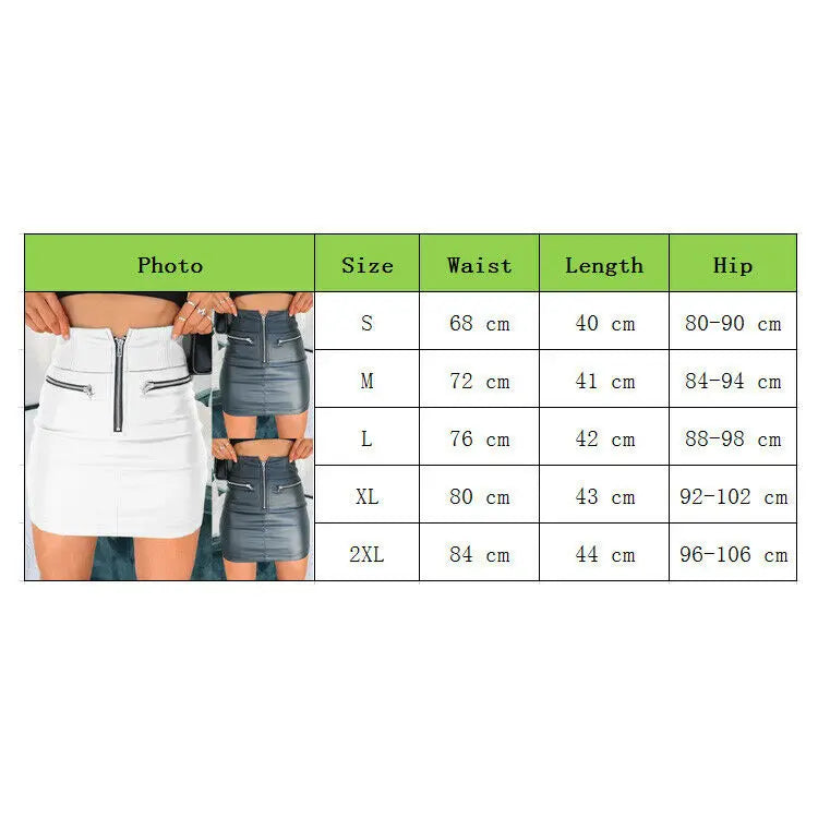 Womens PU Leather Zipper Skirt High Waist Pencil Evening Party Club Wear Bodycon Short Mini Skirt Summer 2023