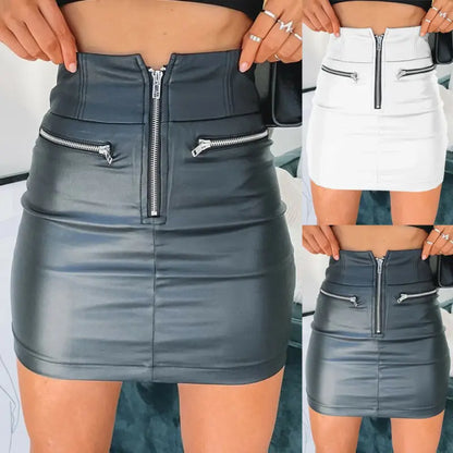 Womens PU Leather Zipper Skirt High Waist Pencil Evening Party Club Wear Bodycon Short Mini Skirt Summer 2023