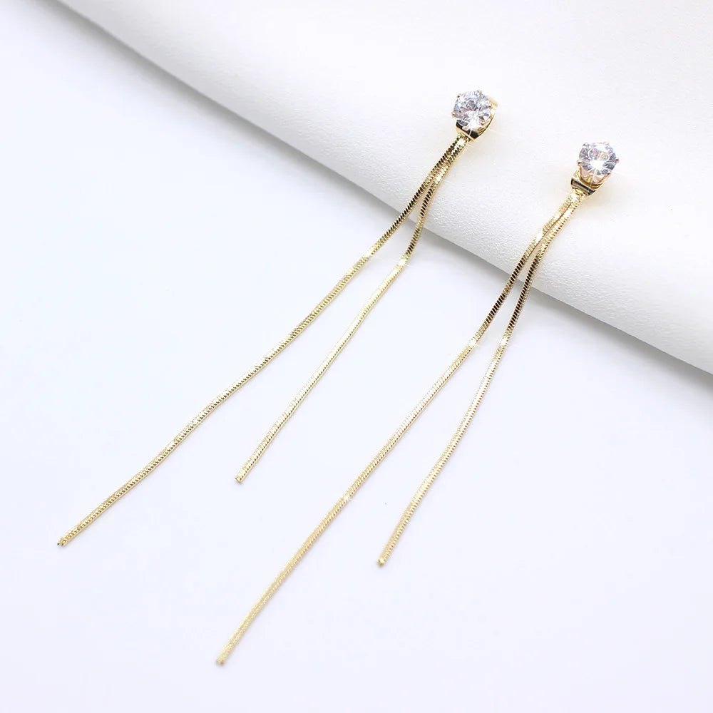 2020 New Gold Color Long Crystal Tassel Dangle Earrings for Women Wedding Drop Earring Fashion Jewelry Gifts