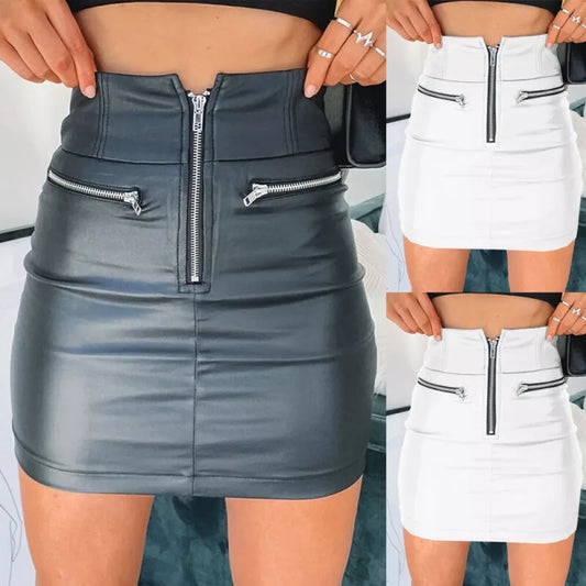 Womens PU Leather Zipper Skirt High Waist Pencil Evening Party Club Wear Bodycon Short Mini Skirt Summer 2023