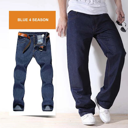 4 Season Men Fashion Jeans Pants Straight Loose Baggy Harem Denim Pants Casual Cotton Trousers Wide Leg Blue Plus Size 28-48