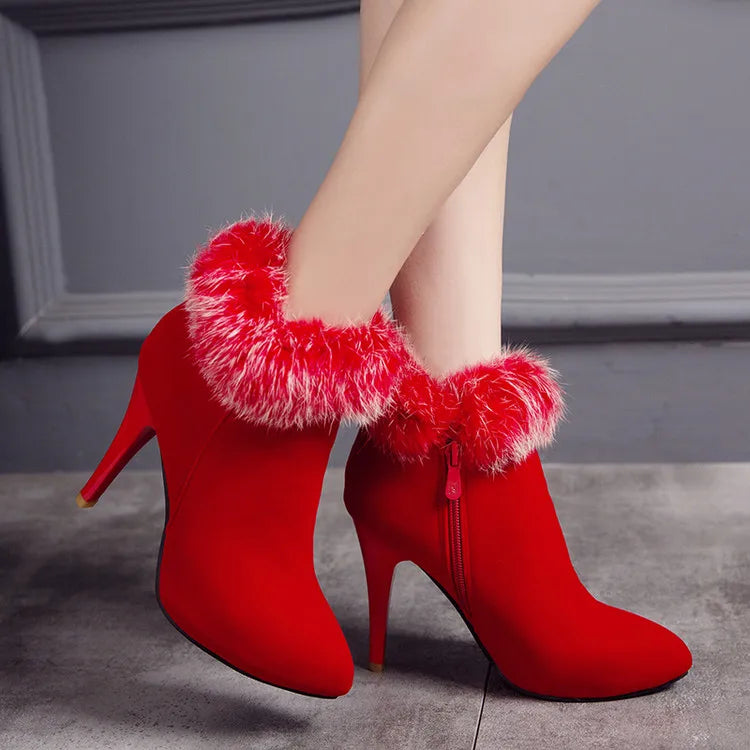 2017 Winter Boots Big Size 33-45 New Ponited Toe Boots For Women Sexy Ankle Heels Fashion Winter Shoes Casual Snow Boots T056