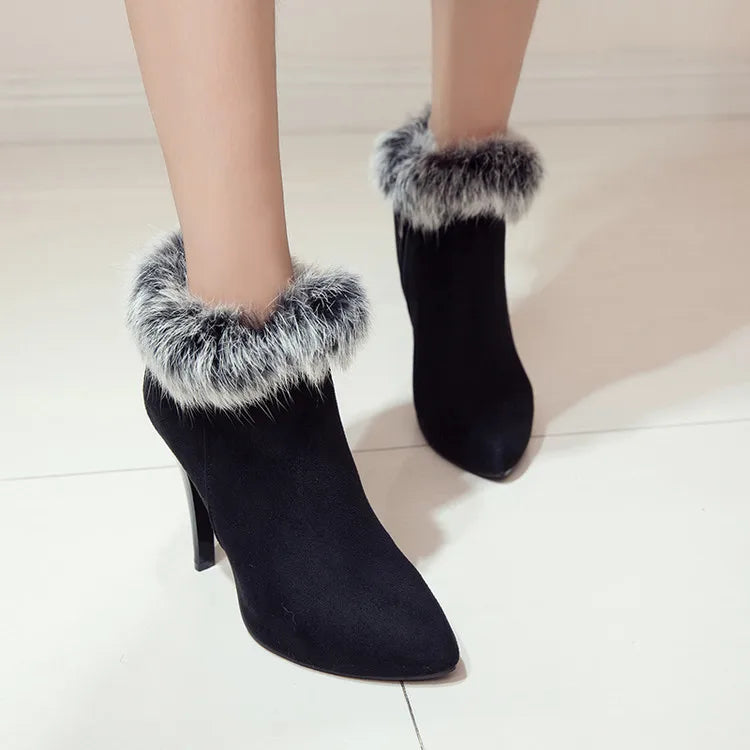 2017 Winter Boots Big Size 33-45 New Ponited Toe Boots For Women Sexy Ankle Heels Fashion Winter Shoes Casual Snow Boots T056