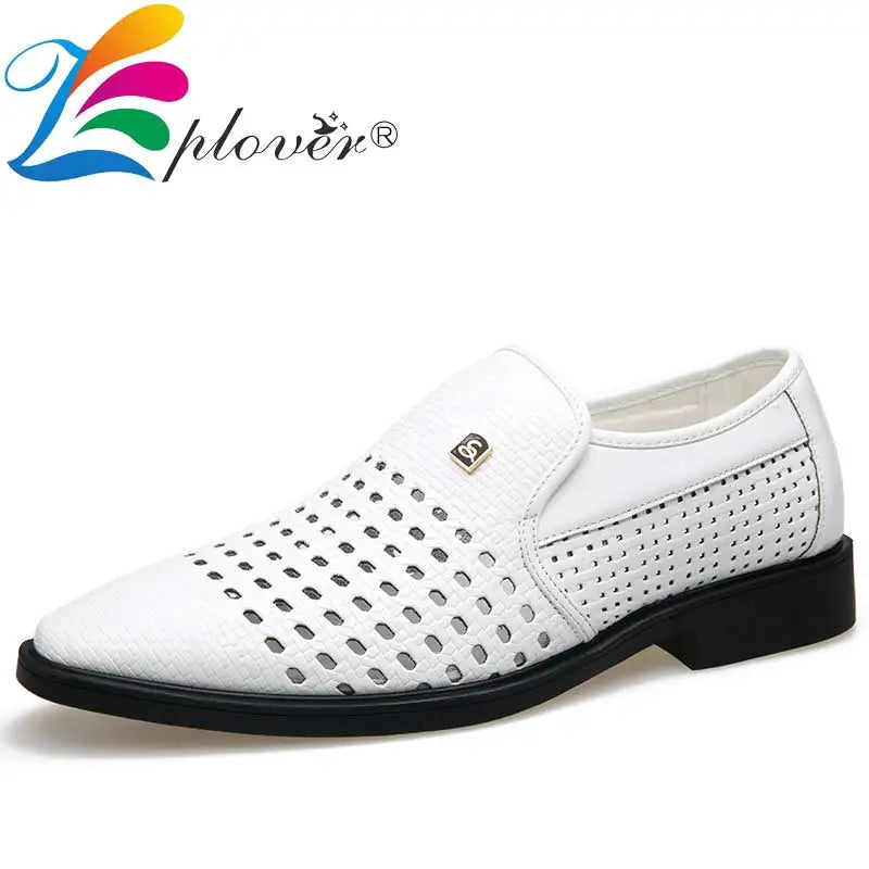 2023 Holes Summer Men's Shoes Soft Leather Formal Shoes Men Flats Pointed Toe Social Mens Dress Shoes Oxford Breathable Footwear