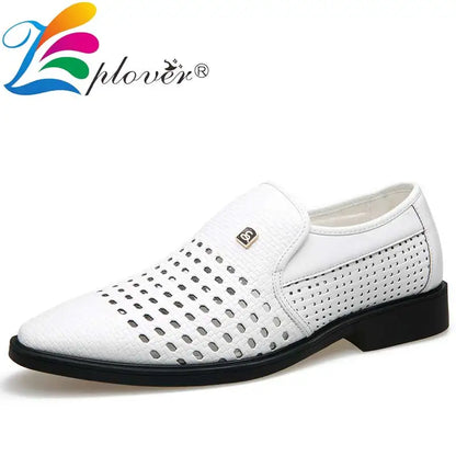 2023 Holes Summer Men's Shoes Soft Leather Formal Shoes Men Flats Pointed Toe Social Mens Dress Shoes Oxford Breathable Footwear