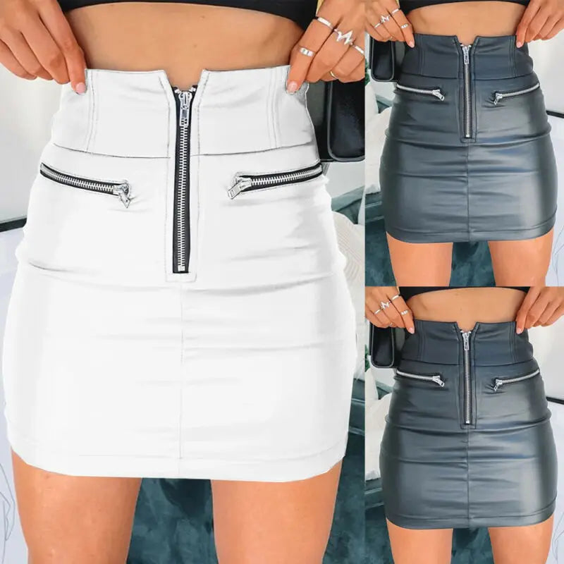 Womens PU Leather Zipper Skirt High Waist Pencil Evening Party Club Wear Bodycon Short Mini Skirt Summer 2023