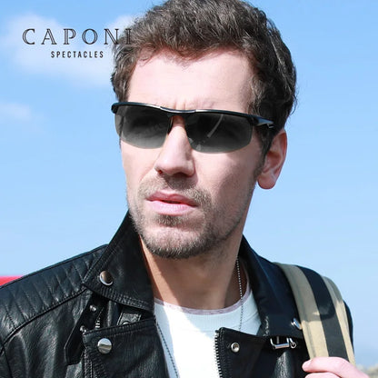 CAPONI Sports Sunglasses Men Polaroid UV Protect Photochromic Aluminium Sun Glasses Car Driving Fishing Shades For Men BS8550