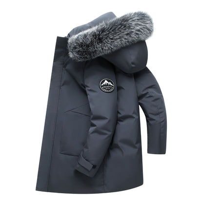 Fox Fur Collar Men's Coat Hooded Men's Clothing Mid-length Down Jacket Warm Cold-resistant Coat