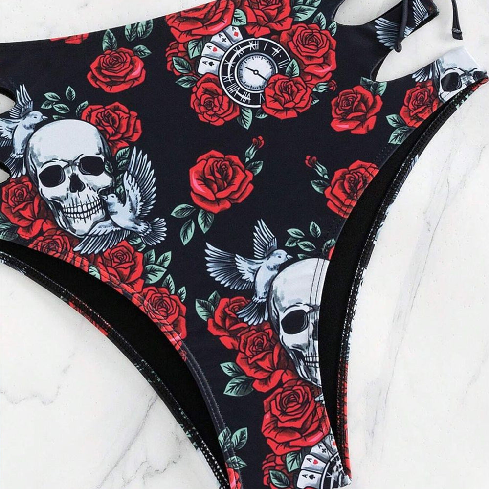 Women's Fashion Flower Skull Tight Two-piece Set