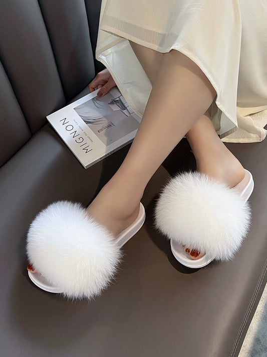 Summer Fox Fur Ins Trendy Solid Color Flat Sandals