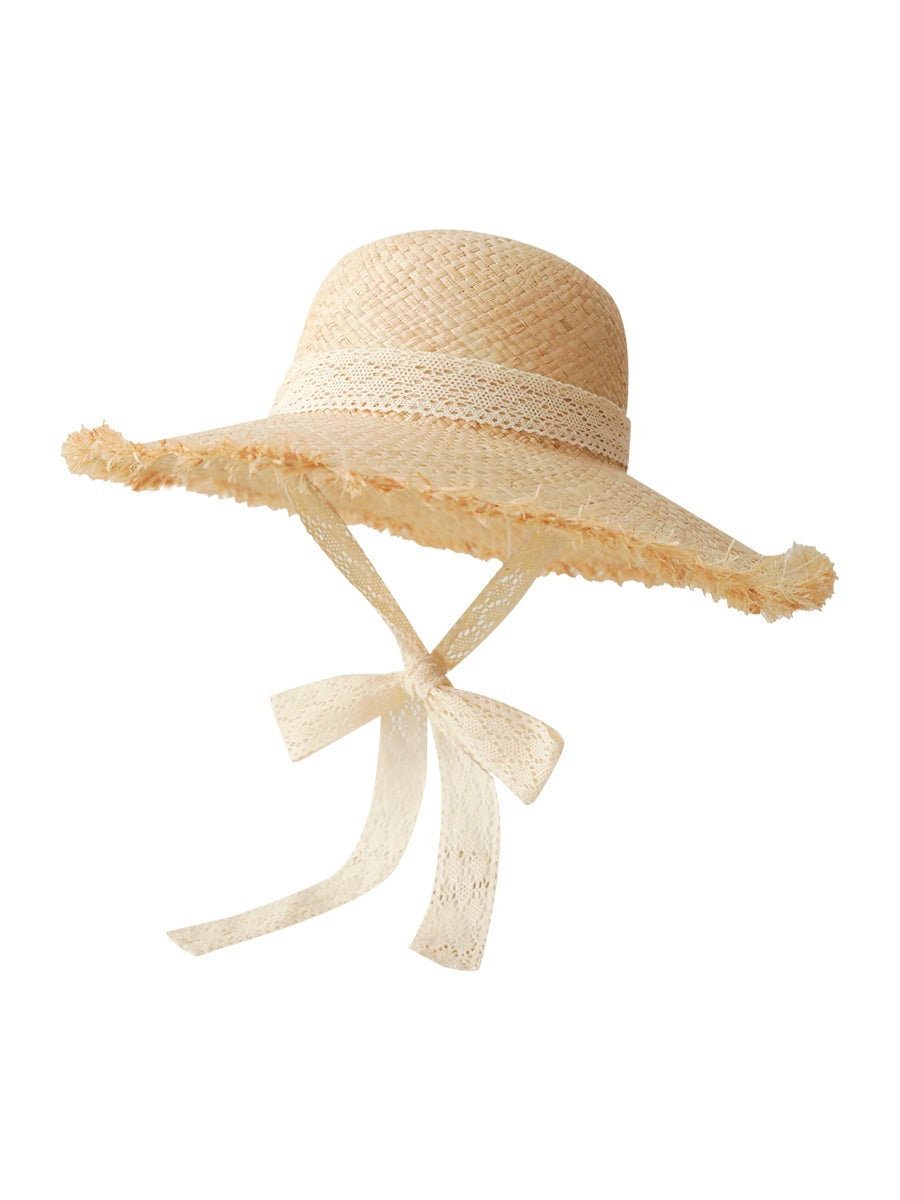 Straw Hat French Girls Travel Seaside Sunshade Lace