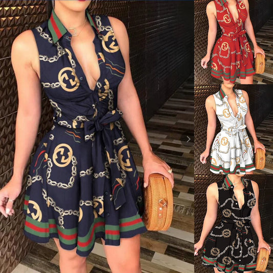 V-neck Lace up Amazon Fashion Print Dress