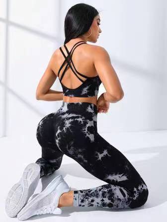 European And American Seamless Tie-dye Yoga Clothes Sports Bra Trousers Suit