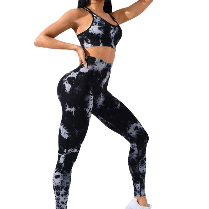 European And American Seamless Tie-dye Yoga Clothes Sports Bra Trousers Suit