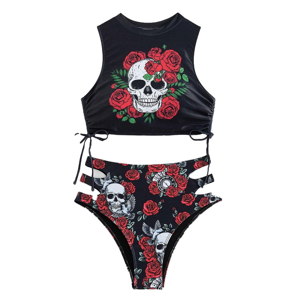 Women's Fashion Flower Skull Tight Two-piece Set