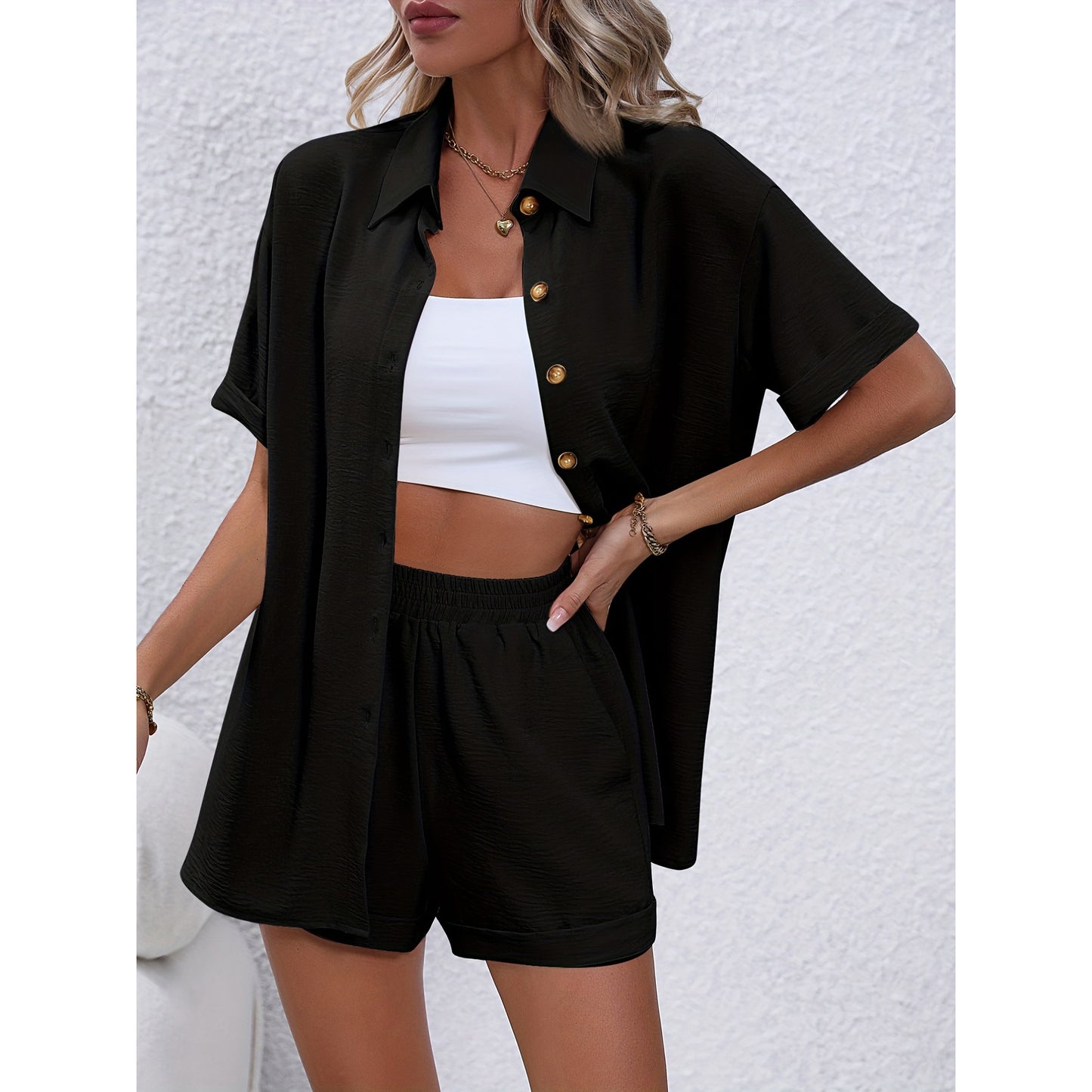 Suit Women's Western Style Shirt Fashion Shorts Two Pieces