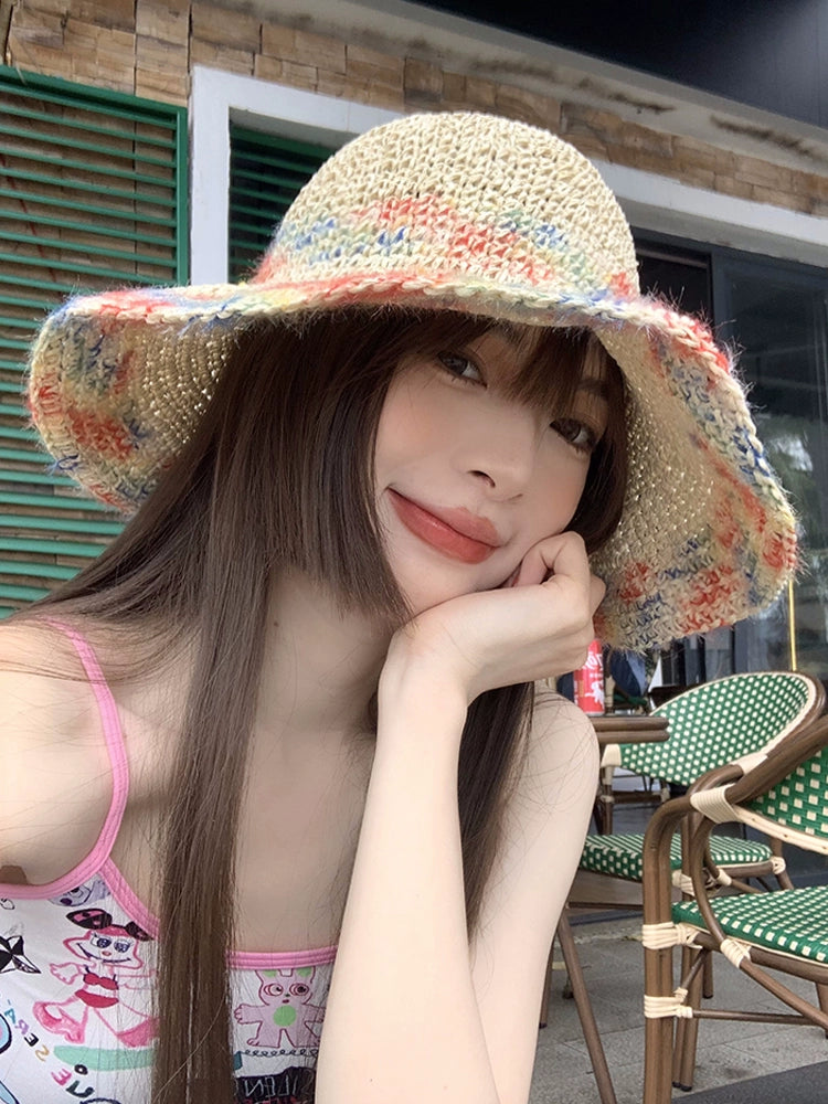 Color Woven Hollowed Women's Summer Seaside Vacation Straw Hat