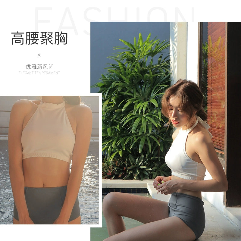 Hot Spring Ins Style High Collar Minimalist Women's Two-Piece Swimsuit