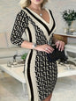 Fashion Geometric Pattern Three-quarter Sleeve Dress